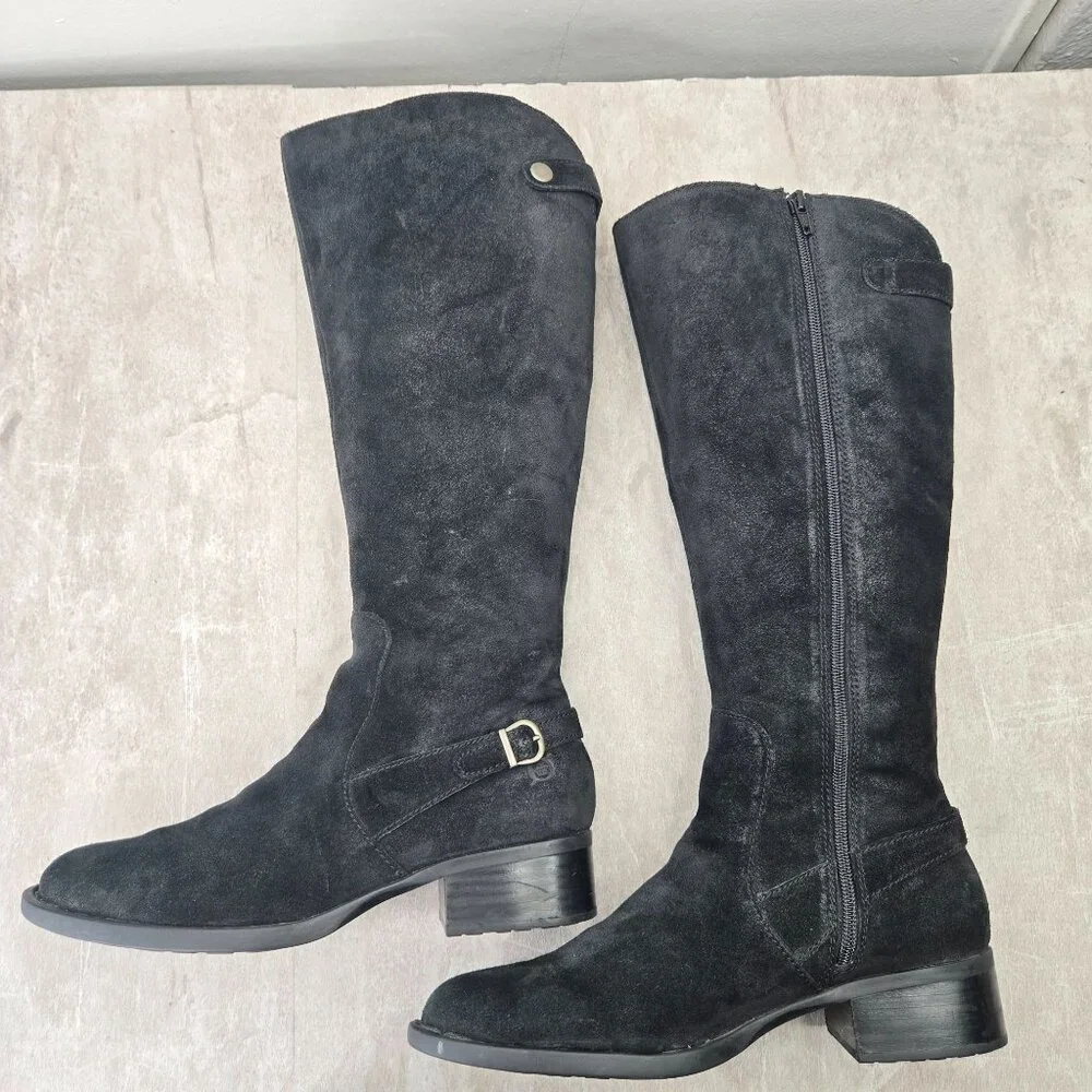 Born Knee High Boots‎ Size 8.5 Black Suede Equestrian Western Riding Tall Buckle